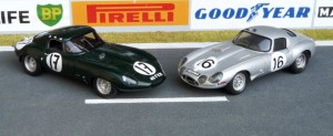 Jaguar E "Low Drag Coupés"), links: Lumsden-E-Type (Spark), rechts: Lindner-E-Type (Provence Moulage)